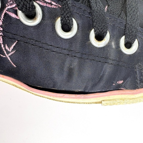 VTG Y2K Converse Black Satin Sneakers Sz M9 W11 Pink Cherry Blossom Embroidery - Picture 13 of 15